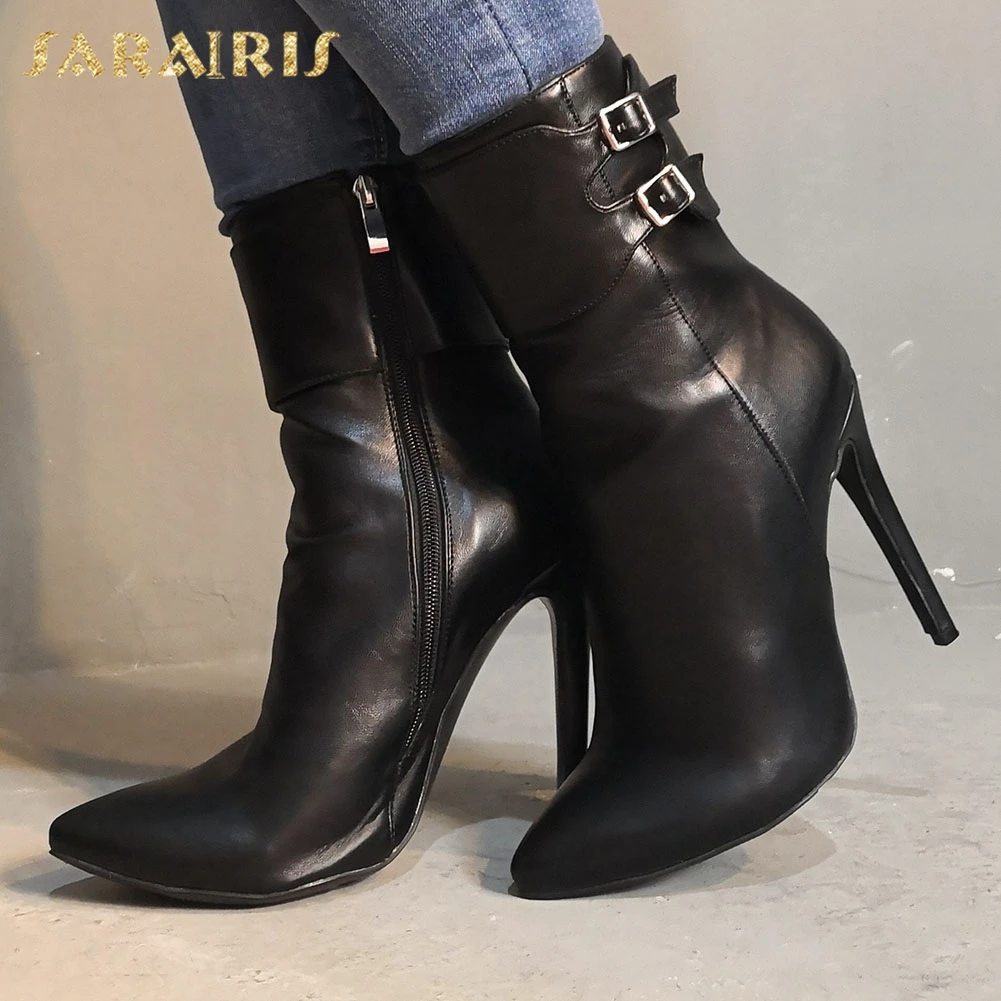 

Sarairis 2019 Plus Size 35-47 Women Shoes Ankle Boots Buckle Party Elegant High Heels Shoes Woman