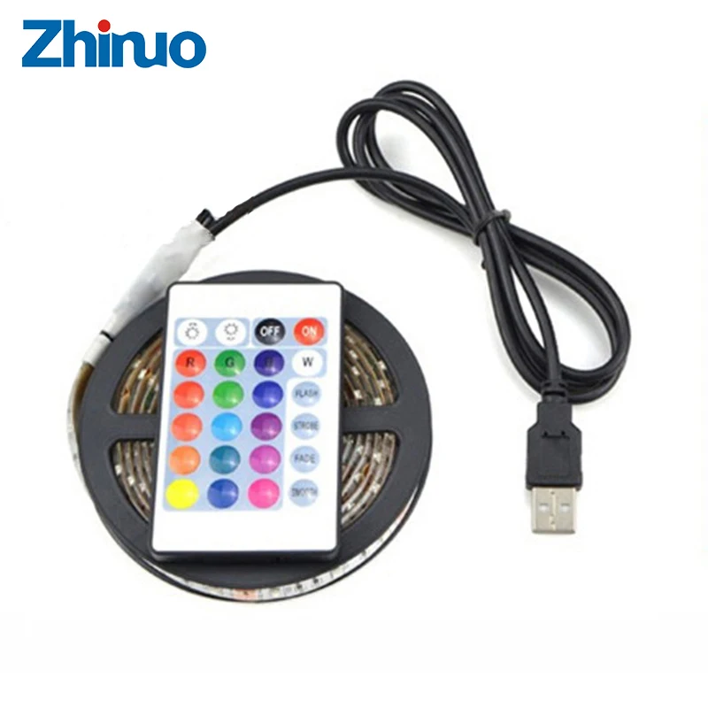 USB Powered 5V RGB LED Strip light 30leds/m SMD5050 Waterproof Tape For TV Background Lighting With 24KEY Remote Controller | Лампы и