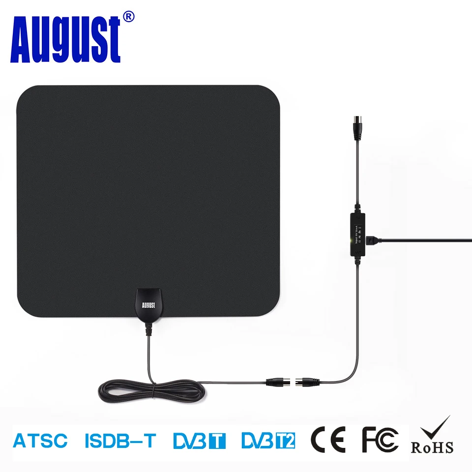 August DTA435 HD Digital Indoor Amplified TV Antenna 75 Miles Range TV Antennas Amplifier for