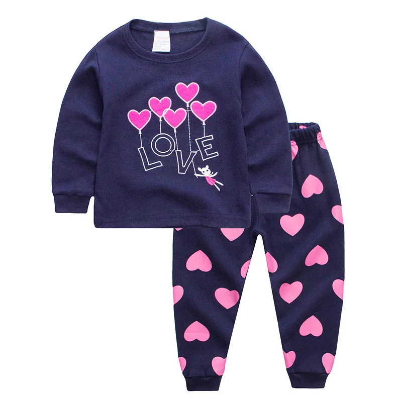 

New 100% Cotton Long Sleeve Pyjamas Kids Sets Cartoon Boys Girls Nightwear Pyjama Enfant Blue