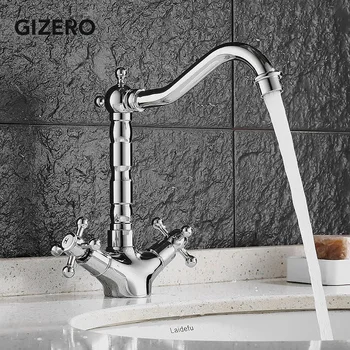 

Bathroom Basin Faucets Chrome Hot and Cold Water Dual Handle Deck Mount Solid Brass Bathroom Vanity Sink Swivel Mixer Taps ZR703