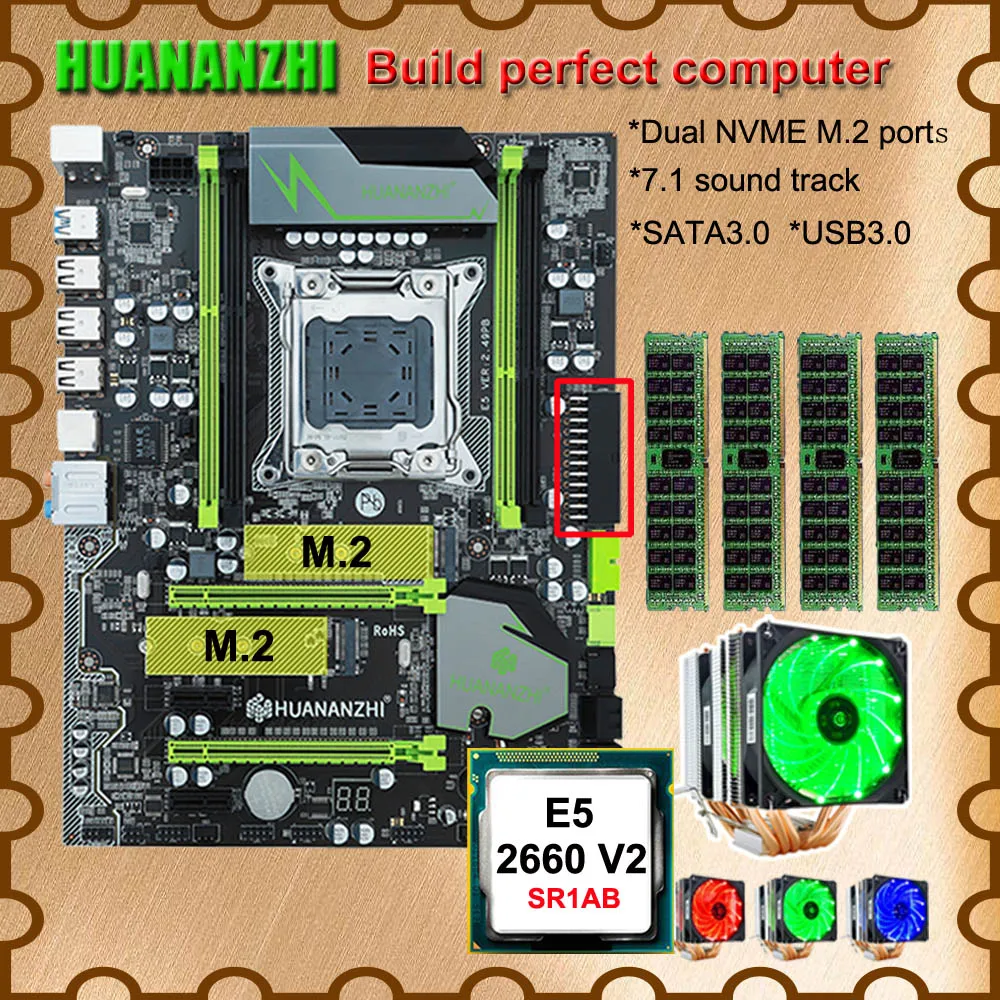 Компьютер DIY HUANANZHI X79 Pro Материнская плата с двойным M.2 NVMe SSD слотом процессор Intel Xeon E5 2660 V2 6 tubes cooler RAM 32G (4*8G) Компьютер DIY HUANANZHI X79 Pro Материнская плата с двойным M.2 NVMe SSD слотом процессор Intel Xeon E5 2660 V2 6 tubes cooler RAM 32G (4*8G)