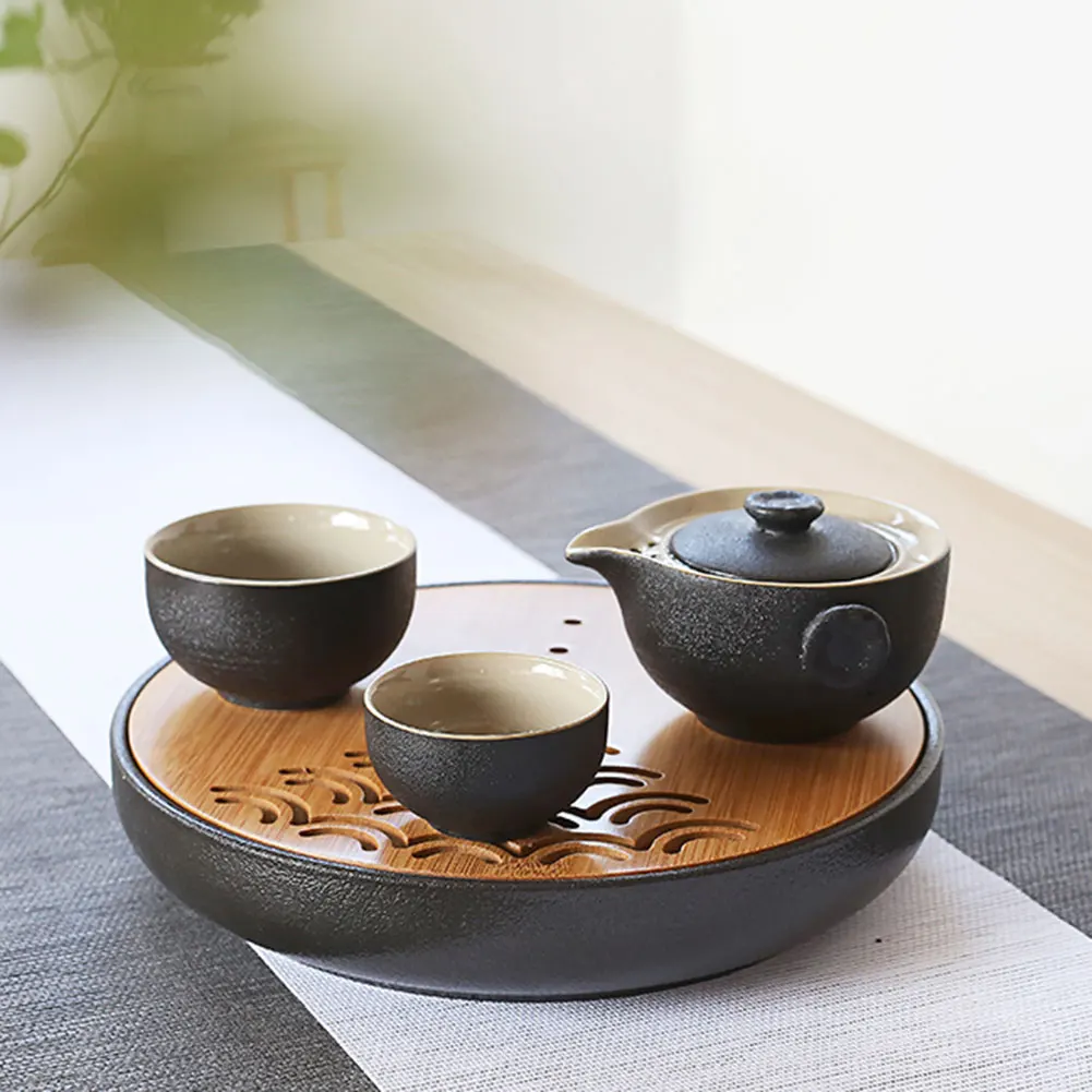 

All in One Travel Ceramic Teapot Set with Two Cups and Portable Storage Bag WXV Sale