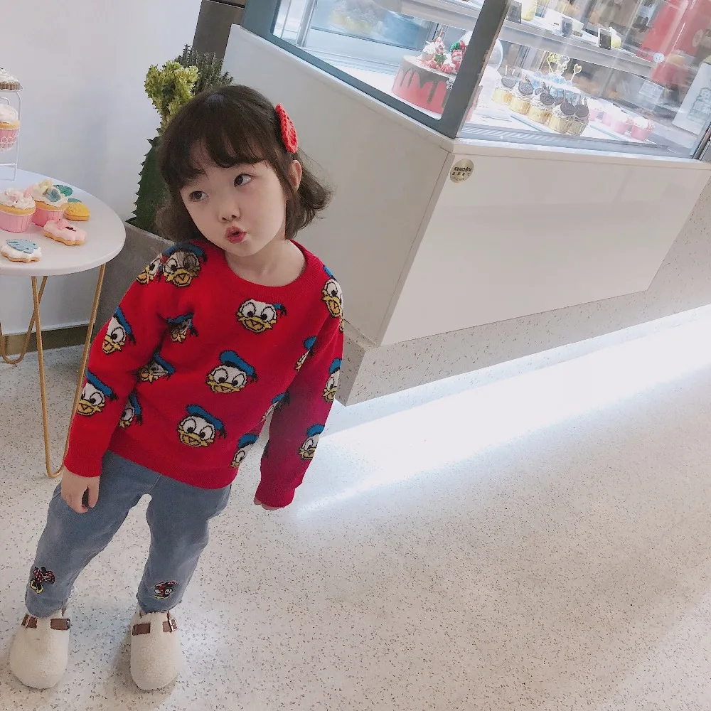 

80-130cm Kid's Super Cute Cartoon Knitted Clothes Winter Warm Girls and Boys Sweaters Red Color
