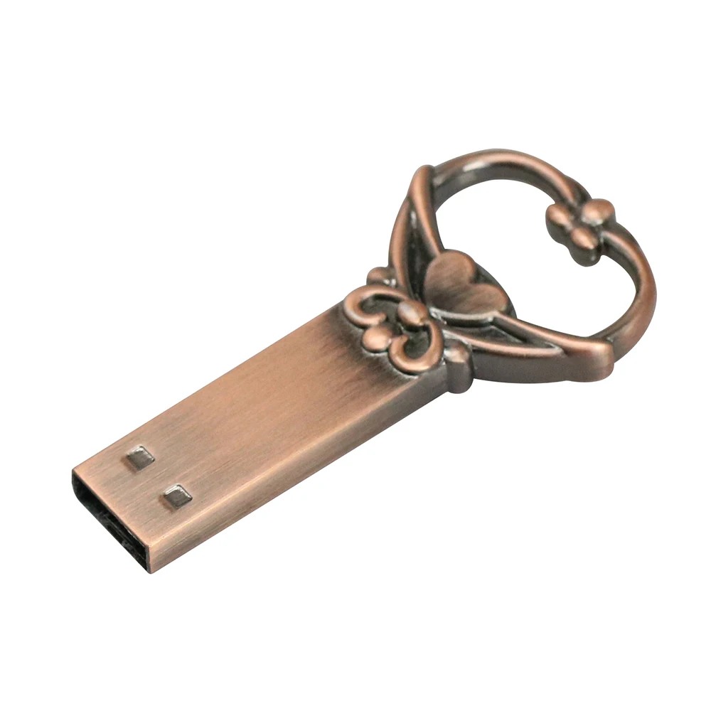 Ключ ручка привода 64 ГБ 32 ГБ Металл бронзовое сердце флеш-накопитель в виде ключа USB 2,0 Флешка карта памяти накопители 16 ГБ 8 ГБ 4 ГБ Usb флэш-накопитель