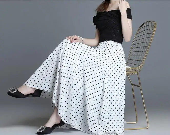 2019 Summer Spring Women Polka Dot Pleat Skirt Female Black High Elastic Waist Party Sweet Pleated Mesh Skirt