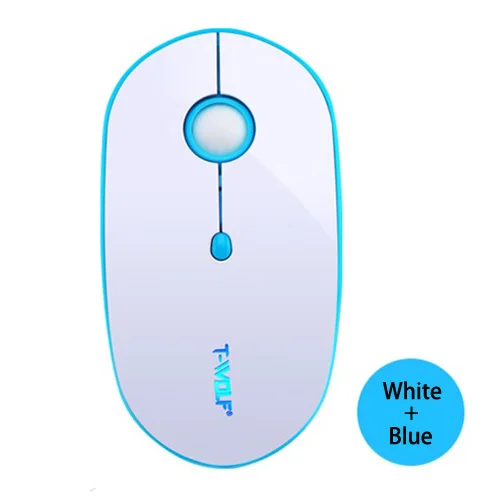 T-WOLF Q10 Беспроводная перезаряжаемая компьютерная мышь 2,4 ГГц Бесшумная тонкая компьютерная мышь Портативная USB оптическая мышь 1600 dpi для Macbook/ноутбука - Цвет: White with Blue