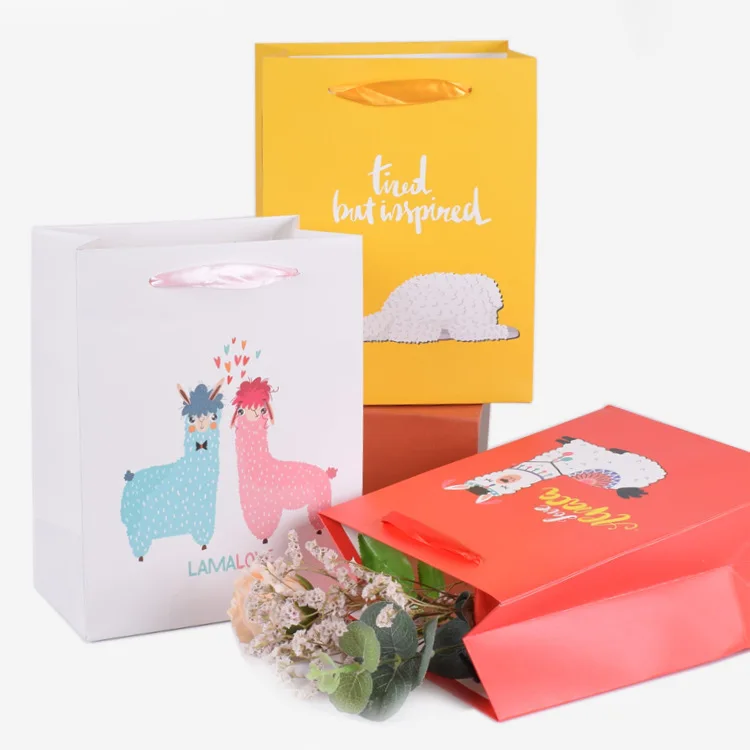 

10pcs Paper Gift Bags With Handles For Wedding Birthday Party Favors Lama Love Small Bag Present Jewelry Candy Cookie Paper Bag