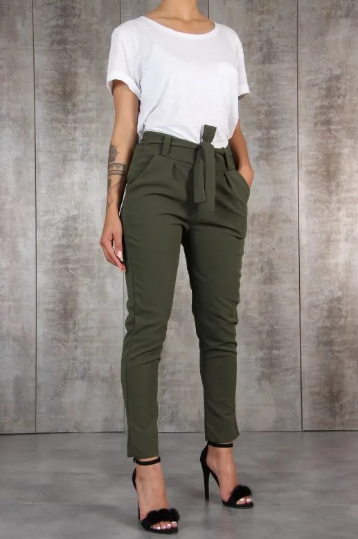 BornToGirl Повседневные тонкие шифоновые тонкие брюки для женщин с высокой талией черные зеленый брюки цвета хаки