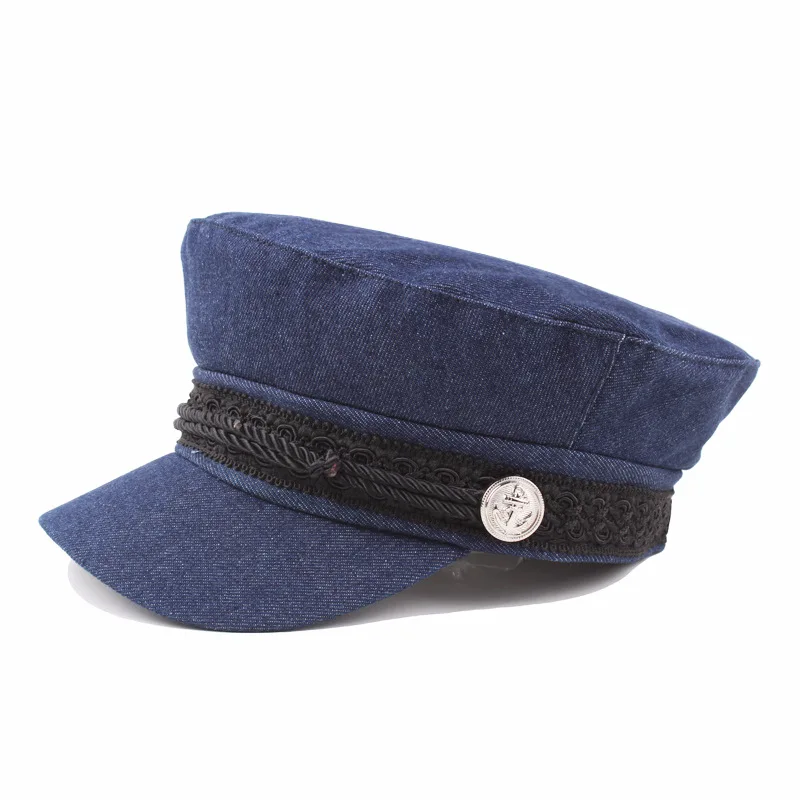 Новинка года; Лидер продаж; Однотонная синяя джинсовая плоская кепка высокого качества; Женская весенне-осенняя кепка; Повседневная восьмиугольная шляпа - Цвет: 2