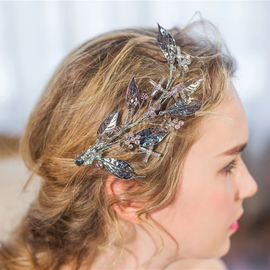 Wedding Bridal Crystal Leaf Hair Clips Bridesmaid Clips Side Hairpin