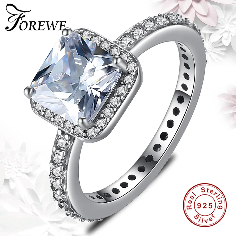 

Forewe Luxury Shiny AAA Austrian Cubic Zirconia Eternity Square Rings Fashion 925 Sterling Silver Ring Wedding Engagement Gift