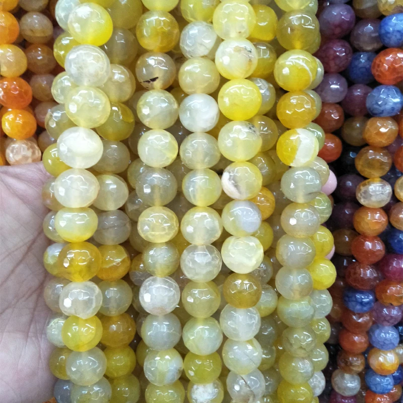 12mm Natural Stone Beads Faceted Yellow Agates Round Beads For DIY