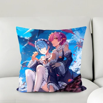 

Oct. Gift New Style Home Textile Re:ZERO Anime Twin Sister Rem & Ram 2WT 2way One-sided Two-sided Square Pillow Case #41011B