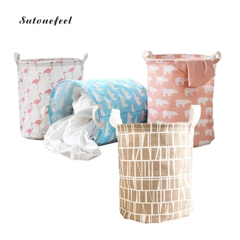 

Large Size Storage Baskets Toys Clothes Storage bags Flamingo Print Canvas Laundry Bucket House Organizer