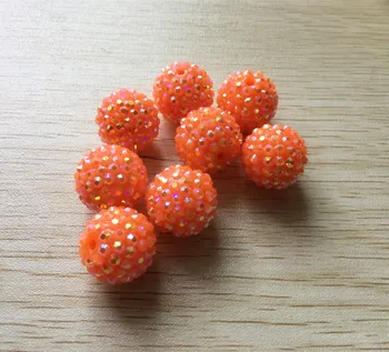 

20MM Orange color 100pcs / lot Chunky Resin Rhinestone Beads,Bling Resin Ball Beads Chunky Beads for Chunky Kid Necklace Jewelry