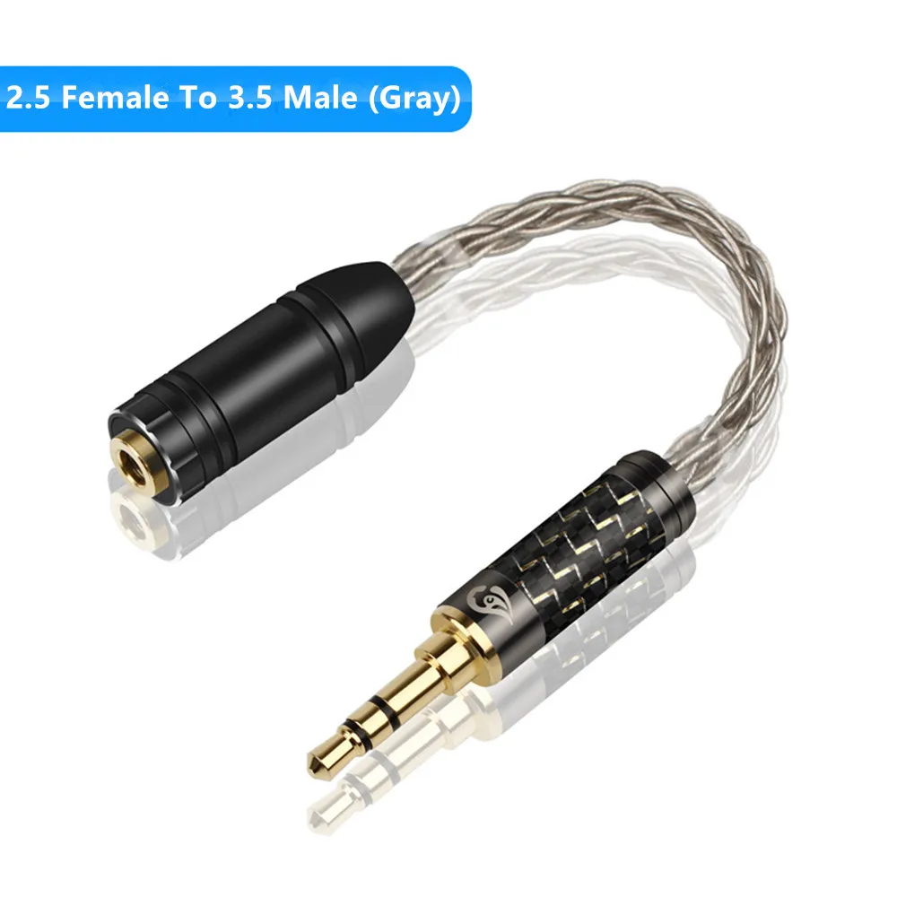 HIFI Earphone Cable 2.5mm 3.5mm 4.4mm Jack 3.5 Male Female DIY 8 Core Silver-Coated Copper Wire For MP3 Player Audio Cord - Цвет: 2.5 F To 3.5 M(Gray)