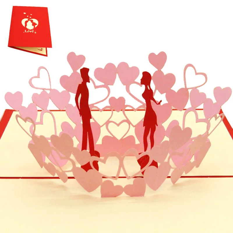  Love 3D Pop UP Cards Valentines Day Gift Postcard with Envelope Stickers Wedding Invitation Greetin - 33040634362