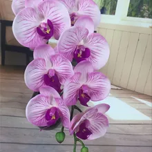 9 голов 96 см Искусственный цветок фаленопсиса исходный материал Настоящее прикосновение мягкий высокое качество Орхидея фиолетовый цвет зеленый цвет