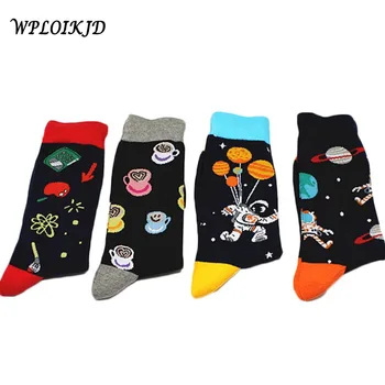 

[WPLOIKJD]Novelty Funny Painting Happy Socks Colorful Skateboard Crew Socks Men Wedding Dress Socks Clacetines Hombre Divertidos