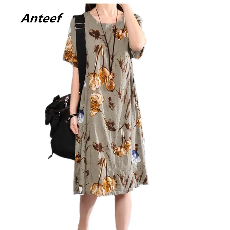 

cotton linen plus size vintage floral women casual loose midi summer dress elegant clothes 2019 dresses sundress
