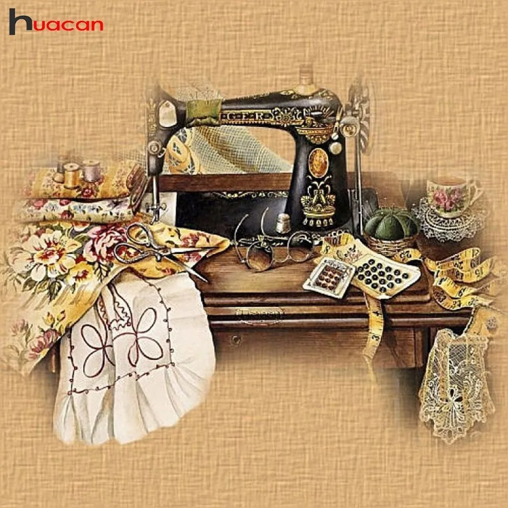

HUACAN Diamond Embroidery Sewing Machine Mosaic DIY Diamond Painting Full Square New Arrival Picture Of Rhinestones Home Decor