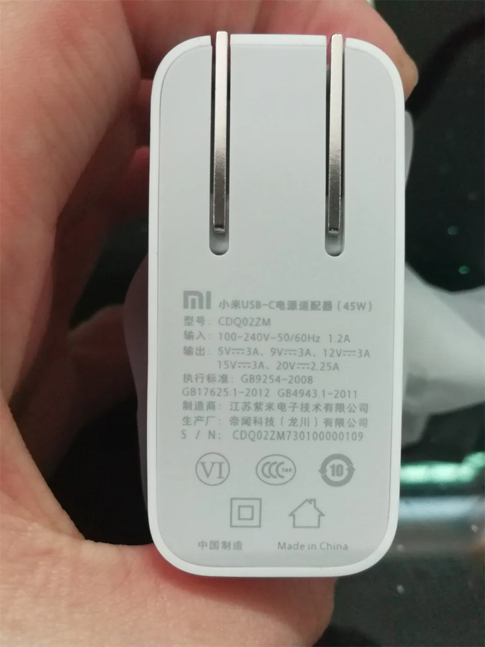 Xiaomi Mi USB-C зарядное устройство 45 Вт макс умный выход type-C порт USB PD 2,0 Быстрая зарядка QC 3,0 Подарочный кабель