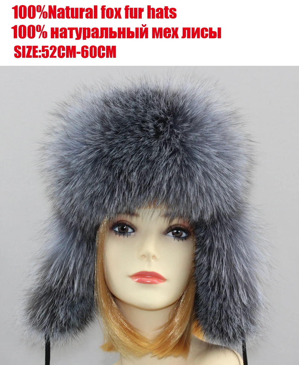 Genuin Fox Fur Hats Lady Real Fox Fur Lei Feng Cap for Russian Women Bomber Hats with Leather Caps Retail wholesale