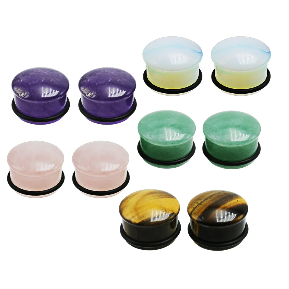 1 Pair Opal Stone Plugs and Tunnels With O Ring Ear Plug Piercing
