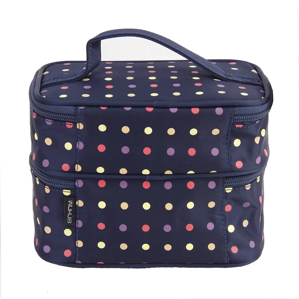 

5pcs( ABDB Polka dot double layer portable make-up package (dark blue)