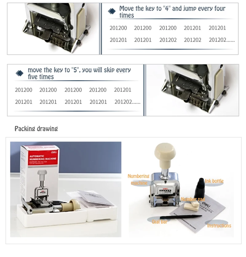 Deli 7506 Heavy duty automática máquina de numeração