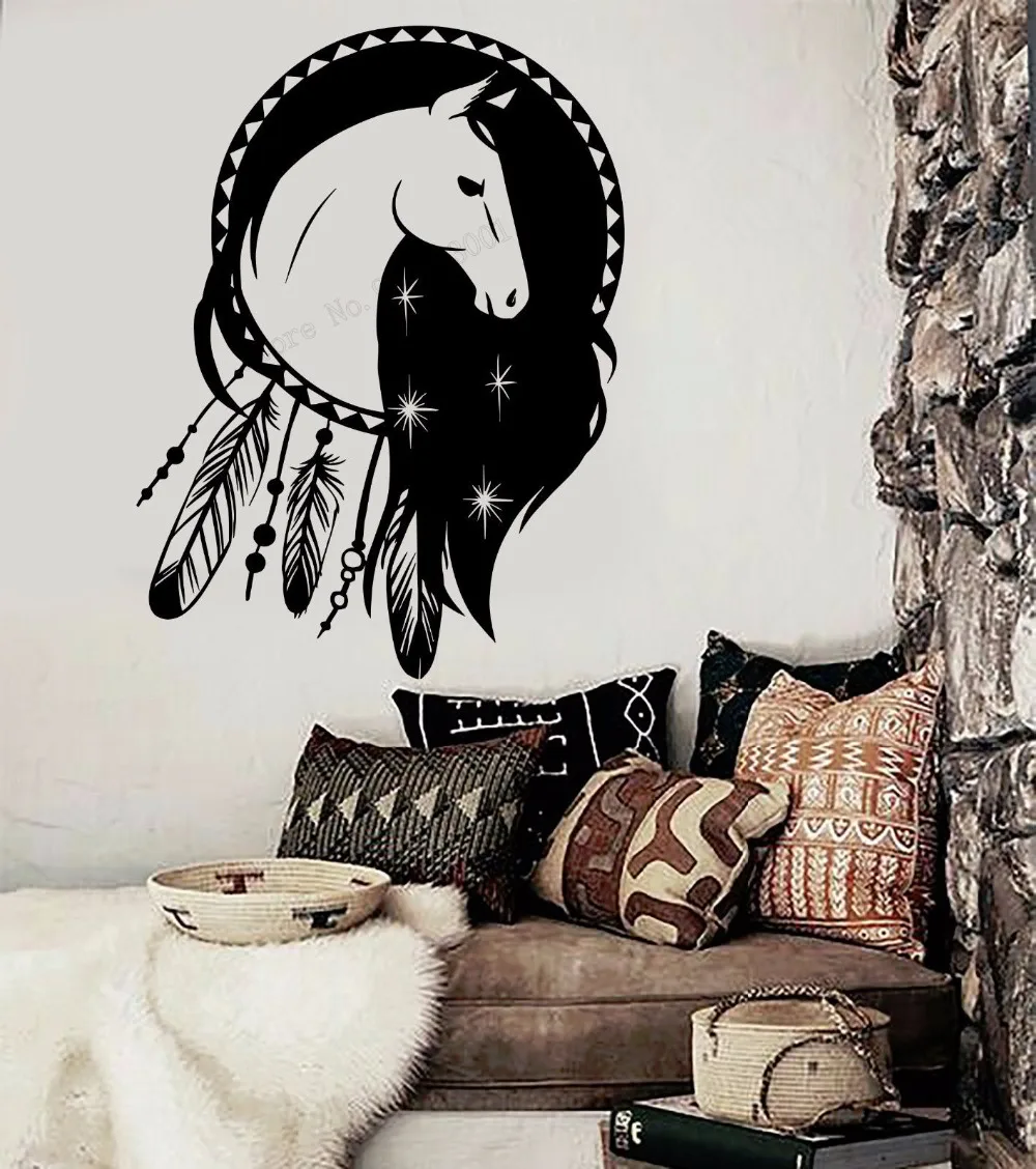

Art Wall Sticker Horse Ethnic Wall Decor Vinyl Removeable Modern Ornament Decal Dreamcatcher Poster Mural Talisman LY172