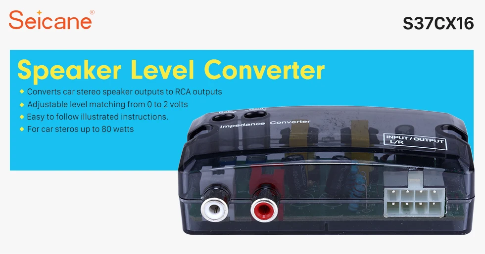 Seicane Car 2Ch Adjustable Impedance Converter High Level to Low Level Speaker Box Amplifier Time Delayer Adapter