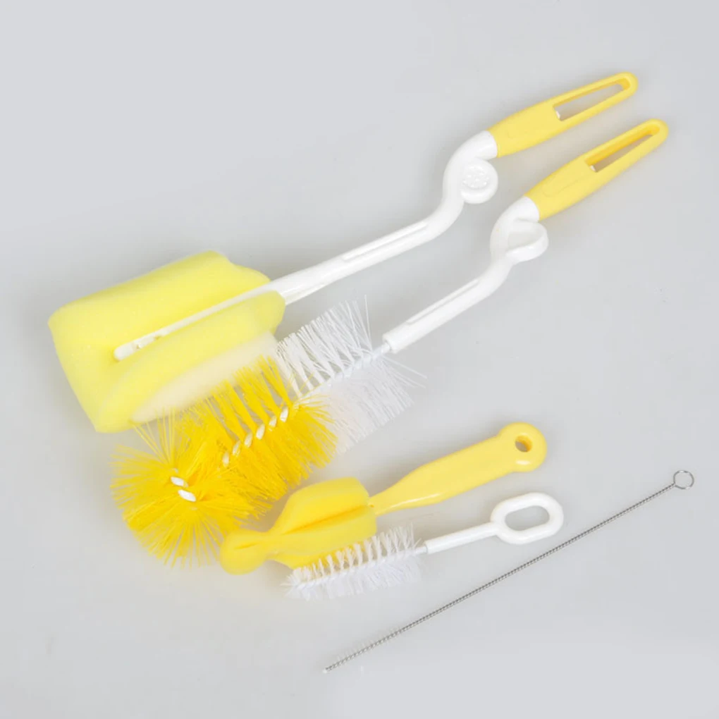 

Brand New 5pcs/Set Rotary Sponge Nylon Bristle Baby Bottle Brush Nipple Cleaning Brush Set Random Color