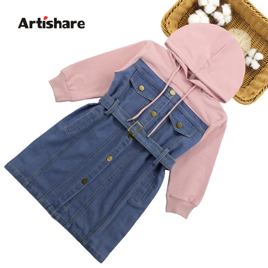 

Dresses For Girls 2019 Spring Denim Patchwork Dress Hooded Girl Full Sleeve Party Dress Teenage Girls Clothing 6 8 10 12 13 Year