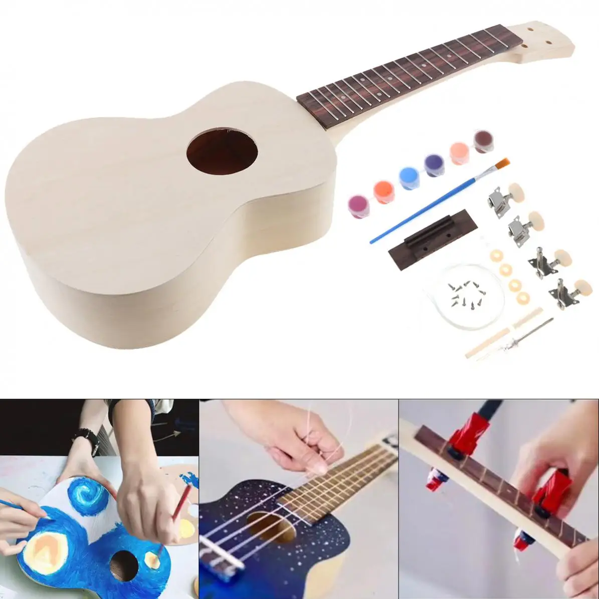 Профессиональный Гавайская гитара 23 дюймов укулеле DIY Kit гриф из красного дерева