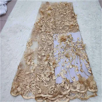 

3D Flower Latest Nigerian Tulle Lace 2019 French Net Beaded Lace Fabric For Nigerian Wedding Embroidery African Lace Fabric