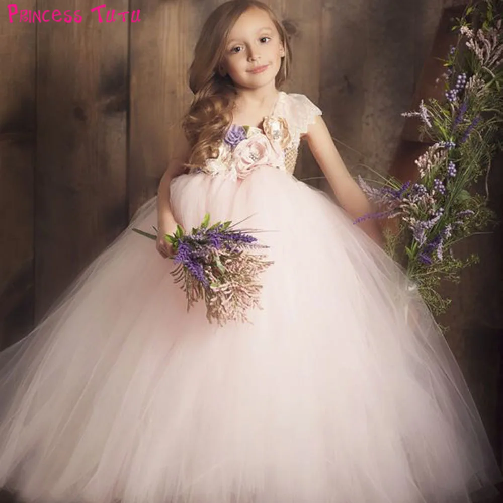 

Blushing Lilacs Tutu Dress One Shoulder Lace Flowers Girls Wedding Birthday Party Tulle Dresses Kids Clothes For Photos Holidays