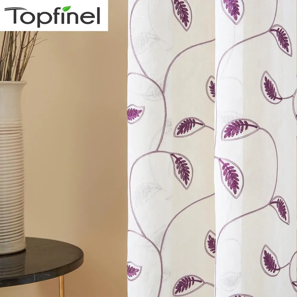 

Topfinel Leaves Pattern Embroidered White Sheer Curtains for Living Room Bedroom Tulle Curtains for Kitchen Window Treatments