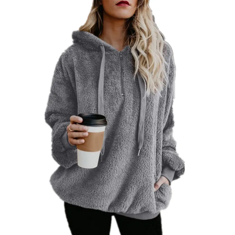 Oufisun Autumn Winter Solid Hoodies Fleece Women Sweatshirts 2018 New Casual Fashion Long Sleeve Zipper Pullovers Large Size 5XL