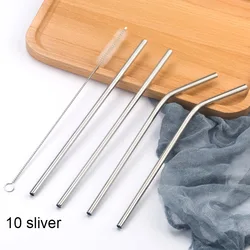 Vibrant Stainless Steel Reusable Drinking Straw Set with Cleaning Brush (10 sliver)