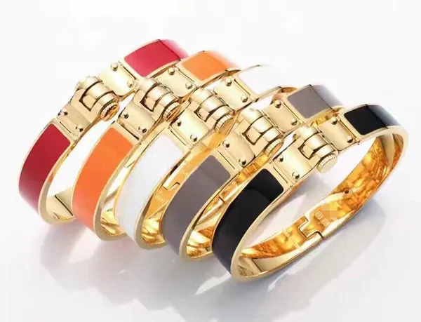 

Wholesale high quality titanium steel h bracelet bangle spring black gray orange golden horseshoe buckle Enamel bracelet