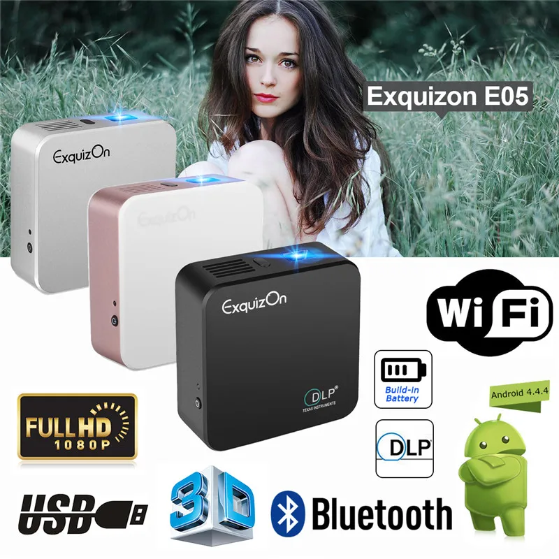 Exquizon E05 мини DLP проектор 120 ANSI люмен Поддержка беспроводной адаптер для IOS и Android 1G 8G