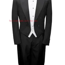 Заказ модные костюмы черный костюм Для мужчин пиджак с острыми лацканами Нарядные Костюмы для свадьбы смокинг жениха для Для мужчин Жених(куртка+ брюки+ жилет+ галстук