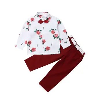 

1-7Years Toddler Baby Kid Boys Clothing Set Formal Gentleman Suit Flower Shirt+ Pants Outfit Autumn Spring Boys Clothes