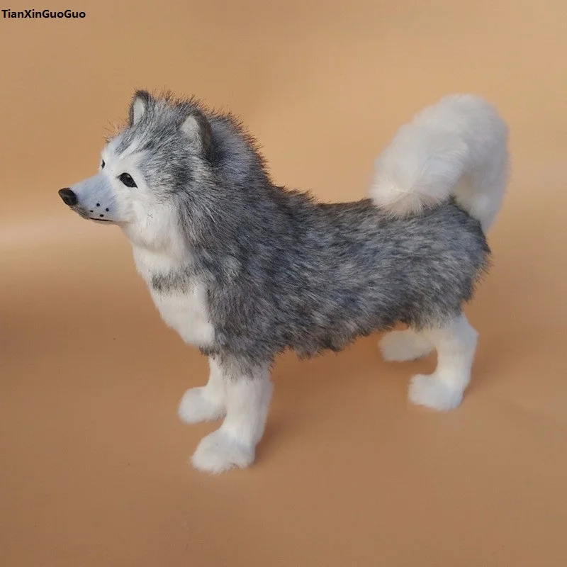 

large 32x9x27cm simulation husky dog hard model prop polyethylene&furs standing husky handicraft home decoration gift s1580