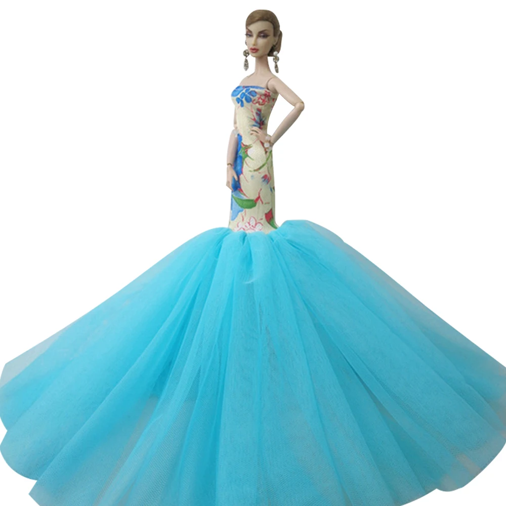 

NK Princess Wedding Dress Blue Party Gown Mermaid Tail Skirt Dress For Barbie Doll Fashion Design Outfit Gift Toys 10B DZ