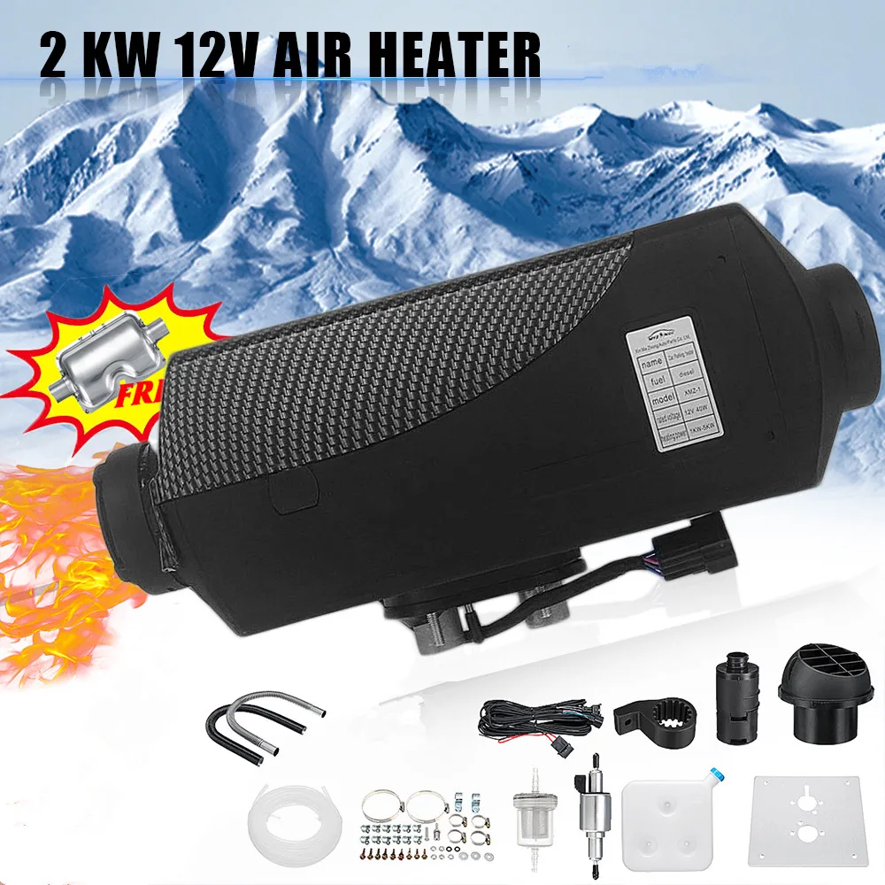 

Rotary/Digital Switch Single-hole Black Car Air Heater 12V 2KW Air Diesels Heater Parking Heater with muffler for RV Boat Car