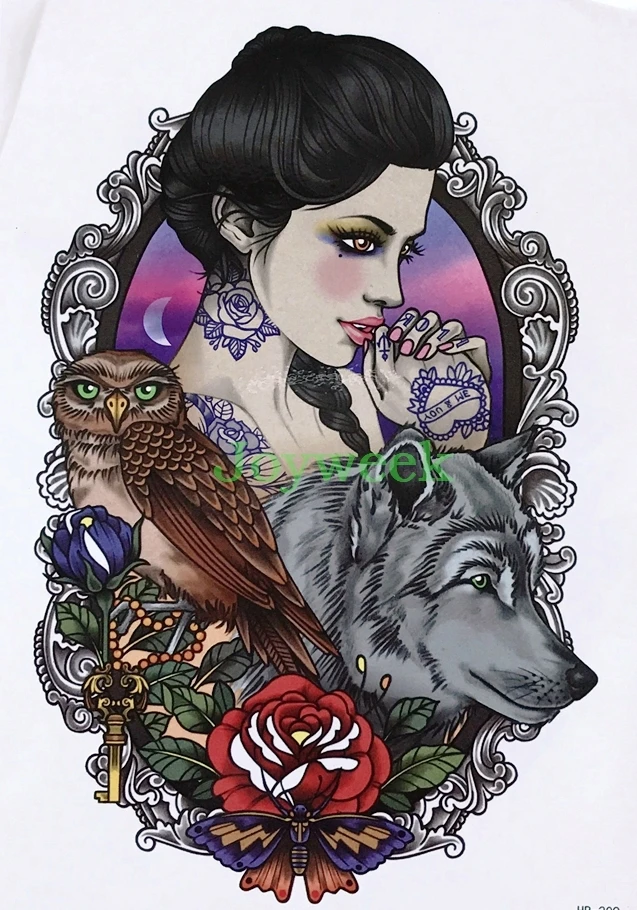 Водостойкая временная татуировка наклейка принцесса девочка волк Сова Роза тату наклейка s флэш-тату поддельные татуировки для женщин