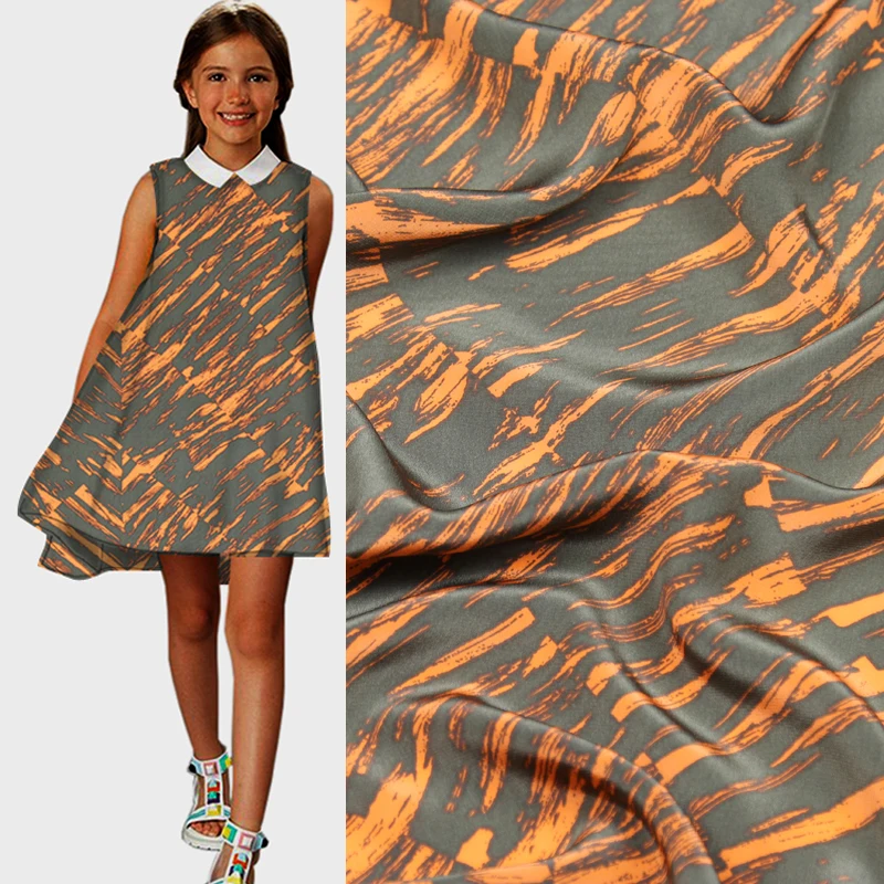 Геометрический дизайн оранжевая полоса дизайн чистый шелк крепдешин ткань, SCDC732